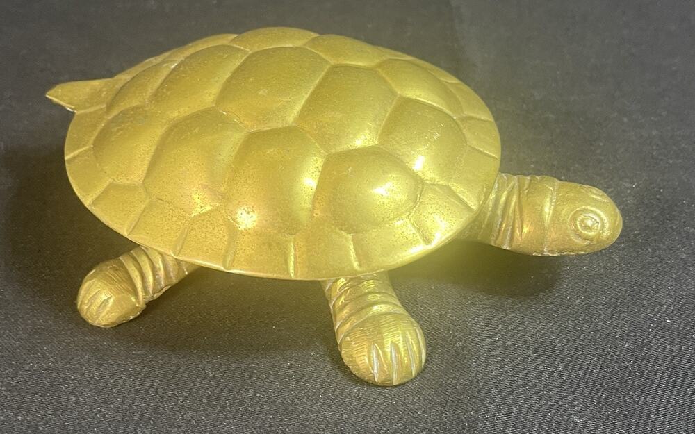 Vintage Brass Turtle Tortoise Trinket Box Hinged Lid 6" x 4" India